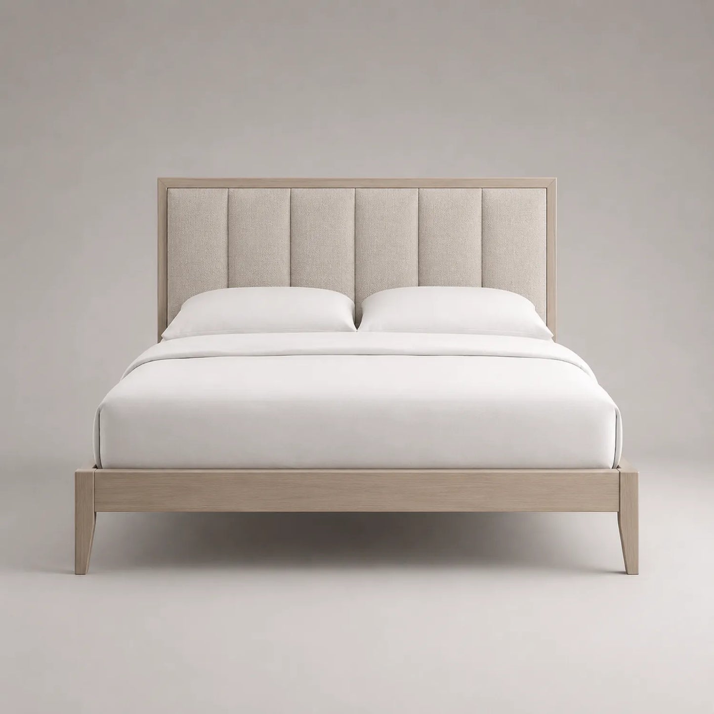 Doppelbett aus Eichenholz mit Leinenkopfteil 200x180x120cm