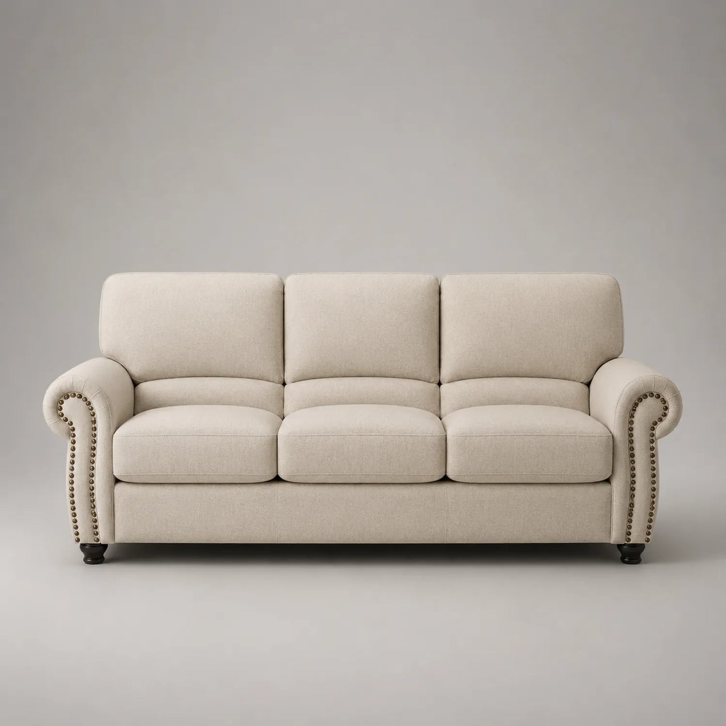 Dreisitzer Sofa aus Polyester mit Massivholzfüßen in Beige