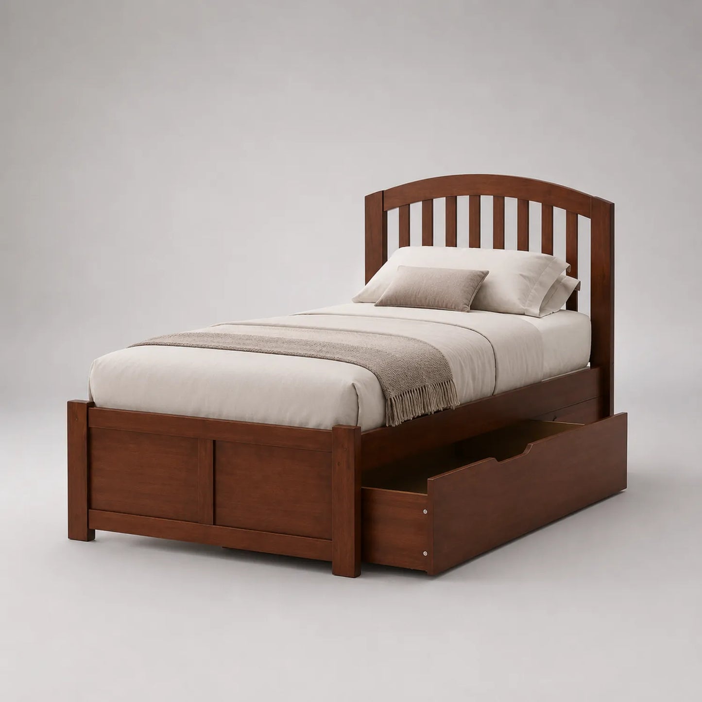 Einzelbett mit Schublade aus Massivholz 200x90cm Braun