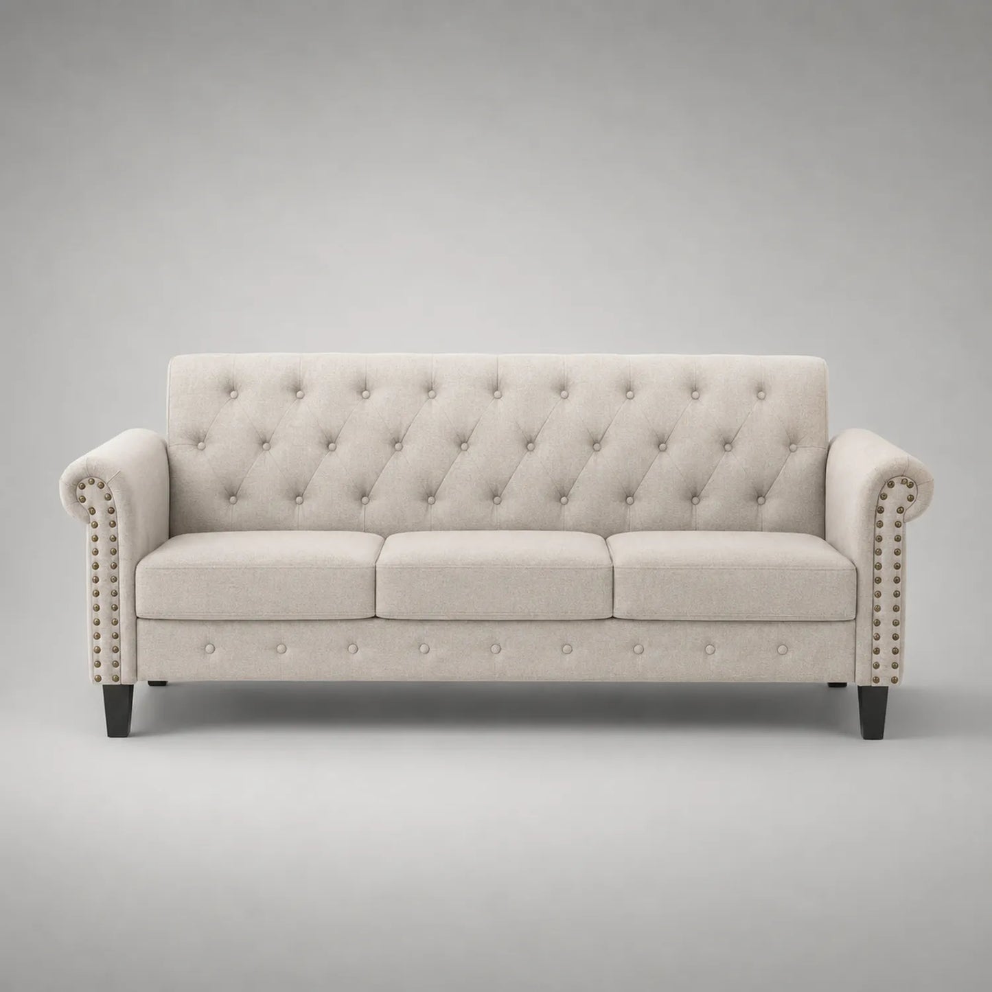 3-Sitzer Sofa Textil Beige Holzelemente