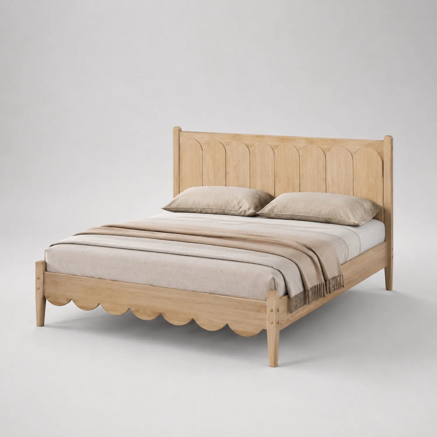 Doppelbett aus Eichenholz mit Kissen und Decke 200x160 cm
