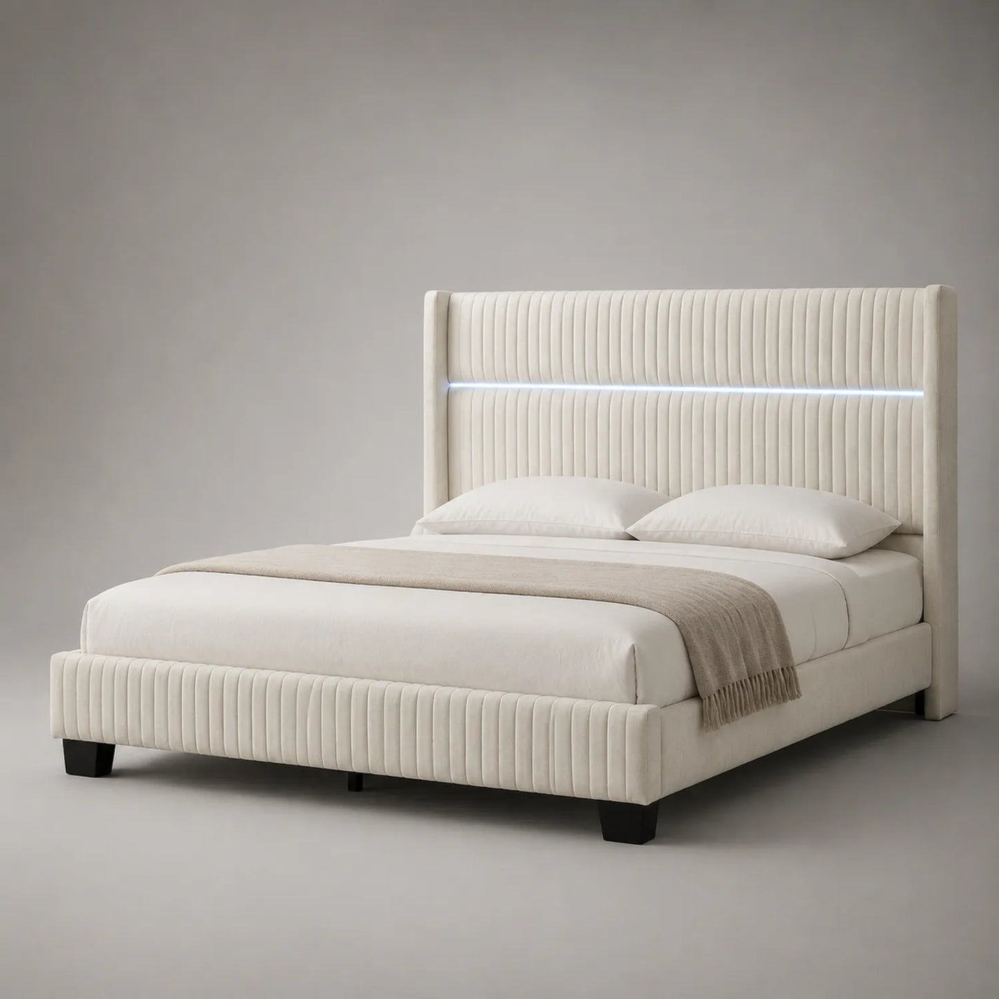Kingsize Bett mit Stoffkopfteil und LED-Leiste, 200x180 cm