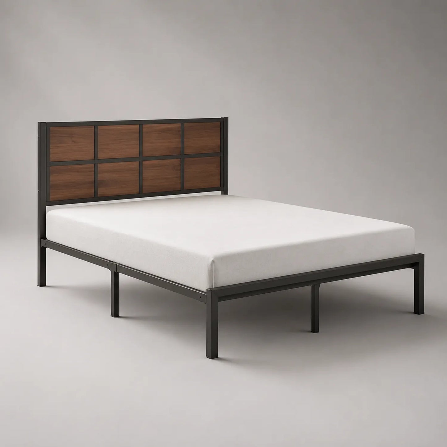 Metallbett mit Holzwerkstoff-Kopfteil 200x160 cm Schwarz/Braun