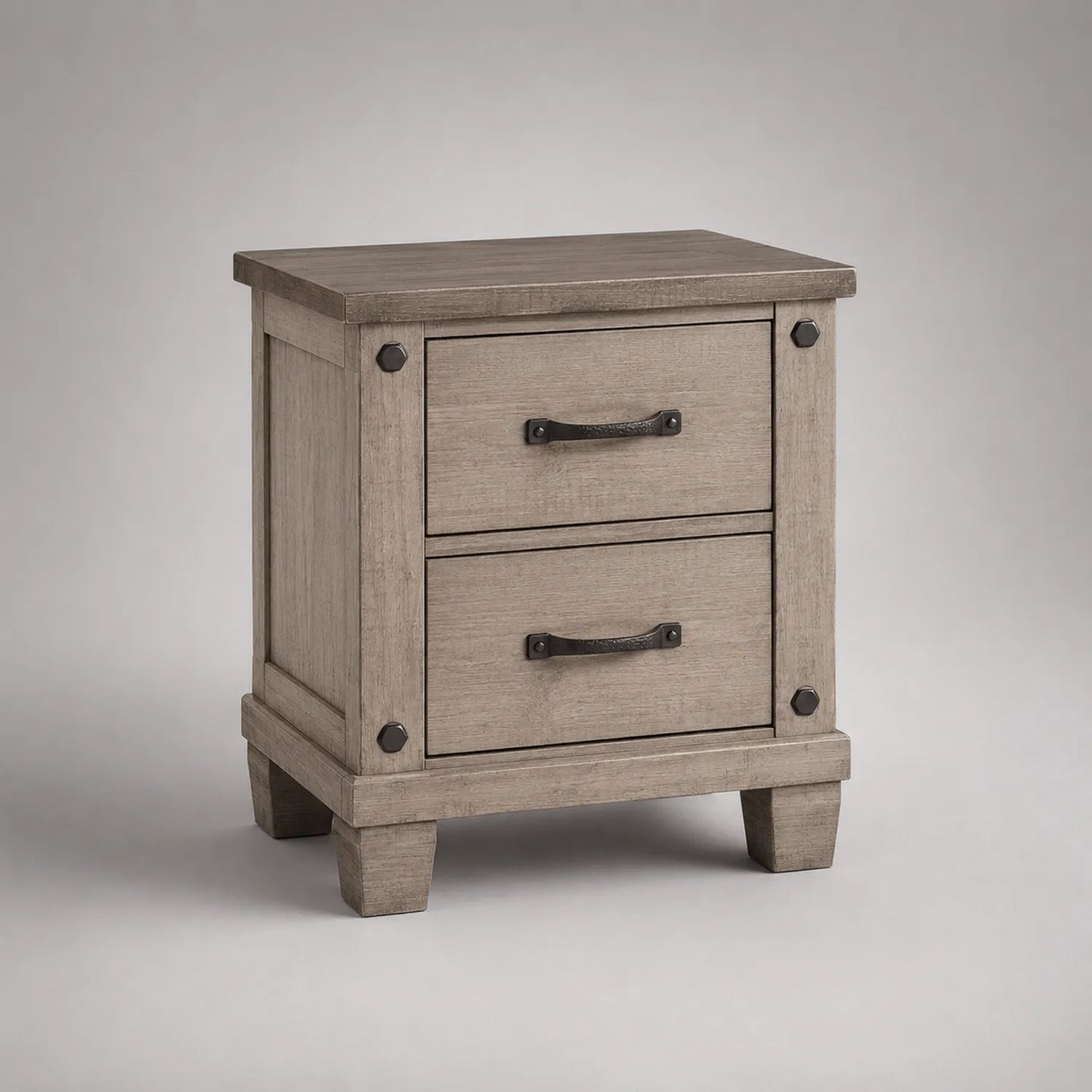 Beistelltisch Massivholz mit Metallgriffen Grau 50x40x66 cm