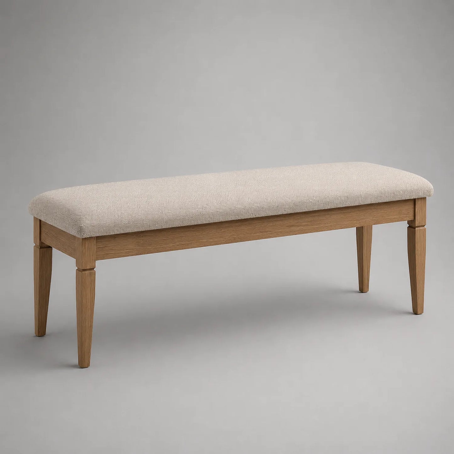 Bank mit Leinenpolsterung und Eicheholz 120cm Beige
