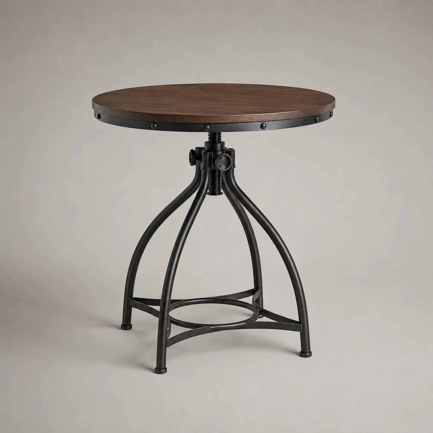 Verstellbarer runder Tisch aus Holz und Metall Ø80cm