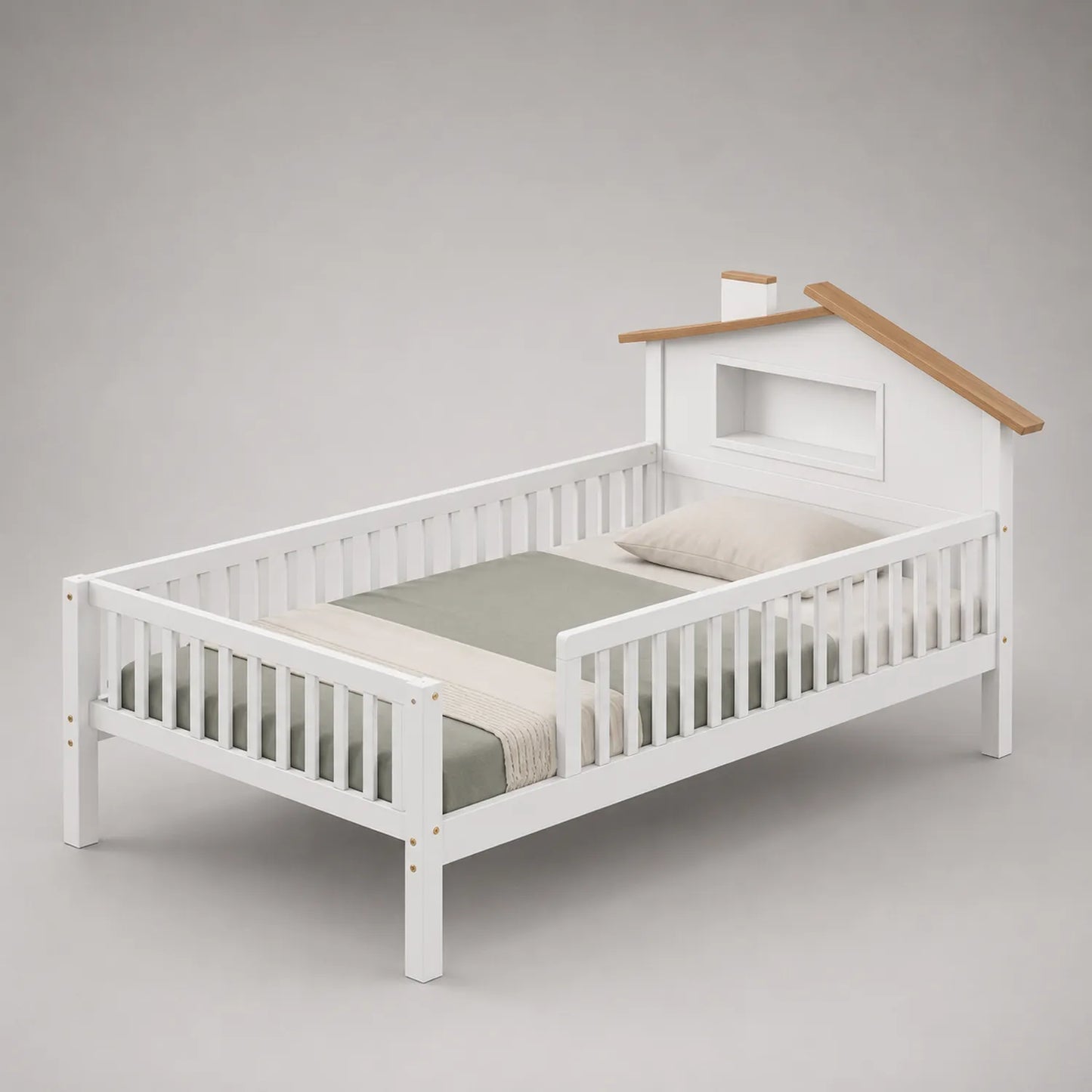 Kinderbett Hausform Massivholz Weiß 200x90cm