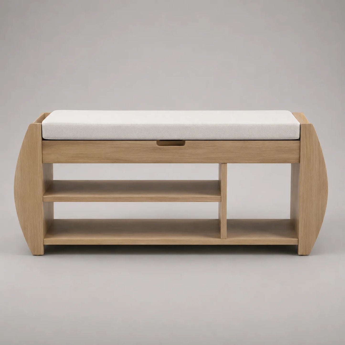 Holzbank mit Kissen und Stauraum Eiche Natur/Polyester Beige 100x40x45 cm