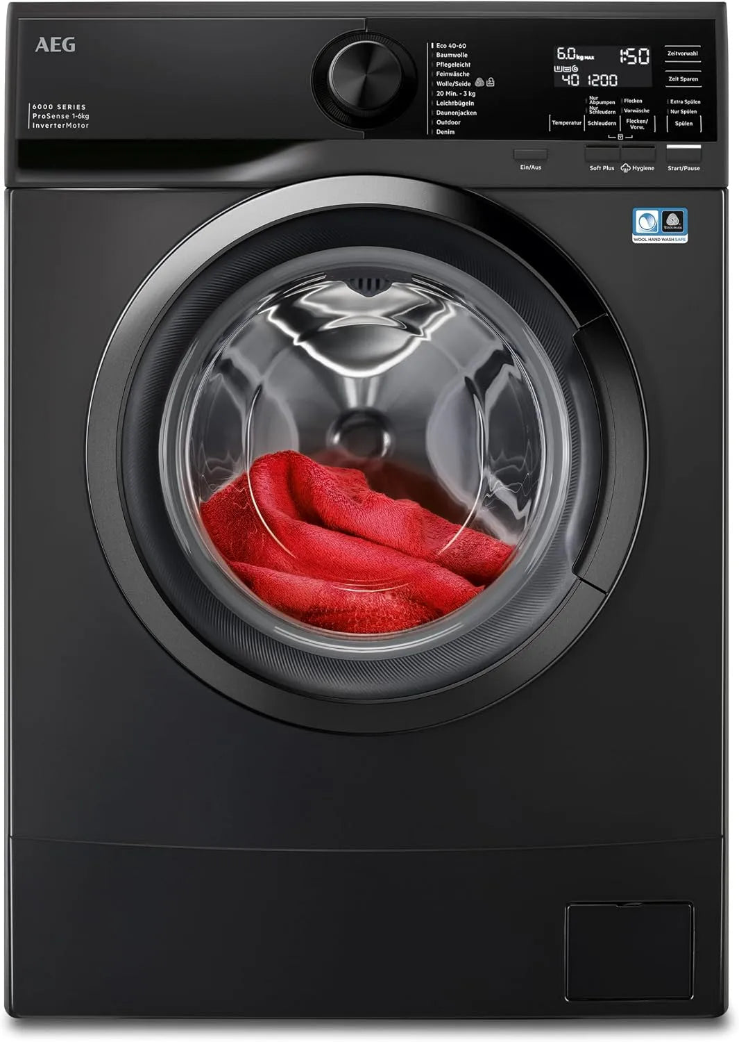 AEG Waschmaschine 6000 1200 LSR6FS75260, Gewicht 6 kg, Serie ProSense -Mengenautomatik, Klein, Nachlegefunktion, min, 416 mm Tiefe, kompakt, Leise