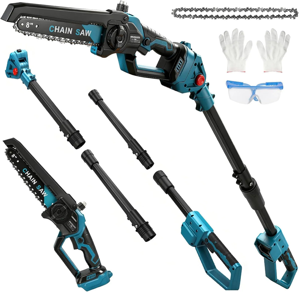 Makita 2-In-1 Akku Hochentaster & Mini Kettensäge für 18V Batterie, Arbeitshöhe bis 4,5m, 8 Zoll Bürstenlose Teleskop Astsäge, Ohne Akku
