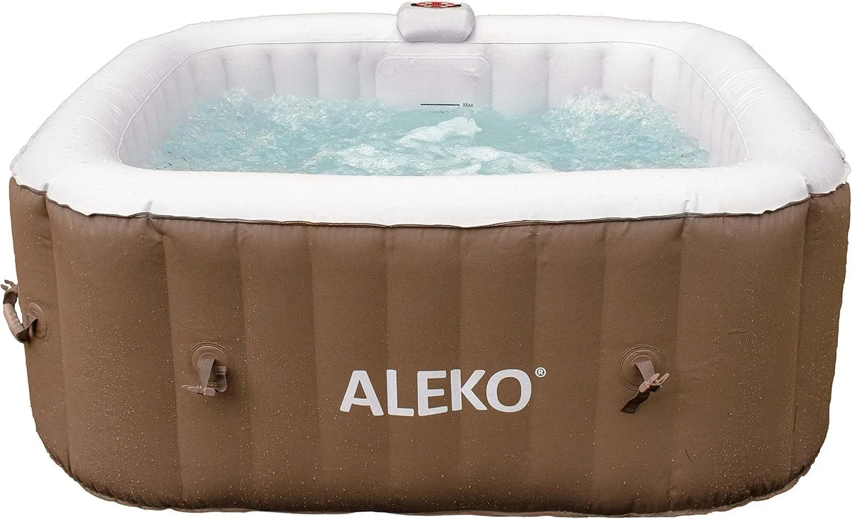 Whirlpool Braun ALEKO Aufblasbarer Spa HTISQ4BR, mit passgenauer Abdeckung und 3 Filtern, 4 Personen quadratisch