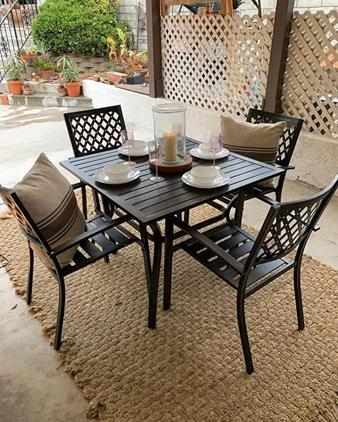 Tisch, PHI VILLA Gartenmöbel Set 4 Stühle, mit Wetterfest Terassenmöbel Gartentisch, Hof und Terrasse in Schwarz