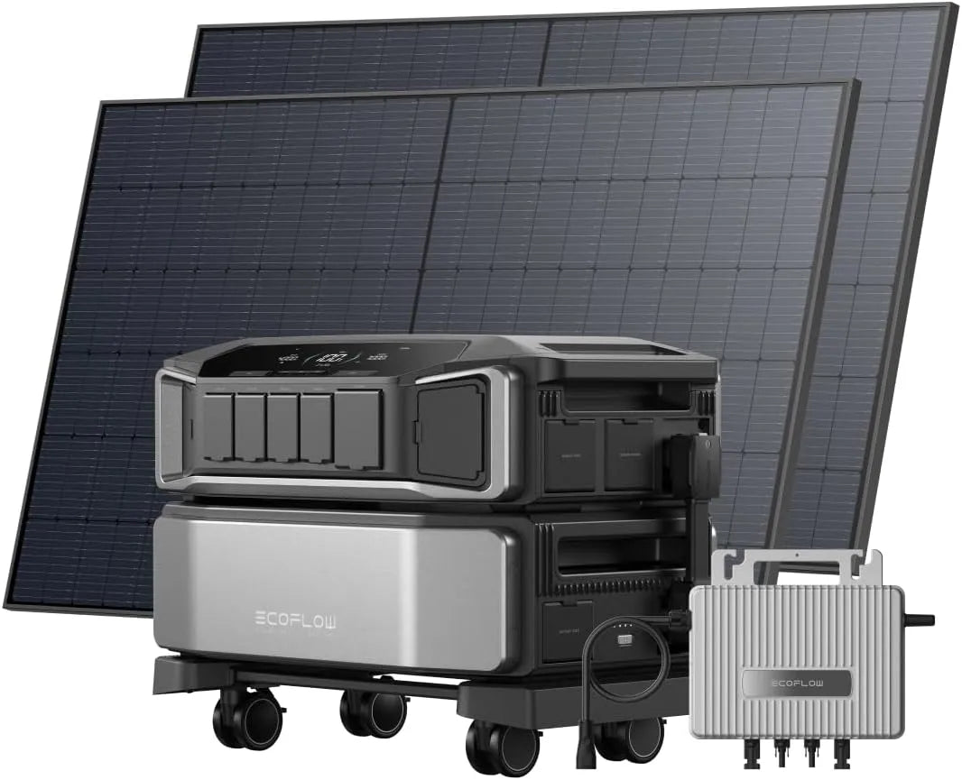 EcoFlow DELTA, Pro Ultra tragbar Powerstation 6 144 Wh mit 2× 520W Solarpanel, 6 900 W AC-Ausgang, 0% VAT WLAN Stream Mikrowechselrichter 800W