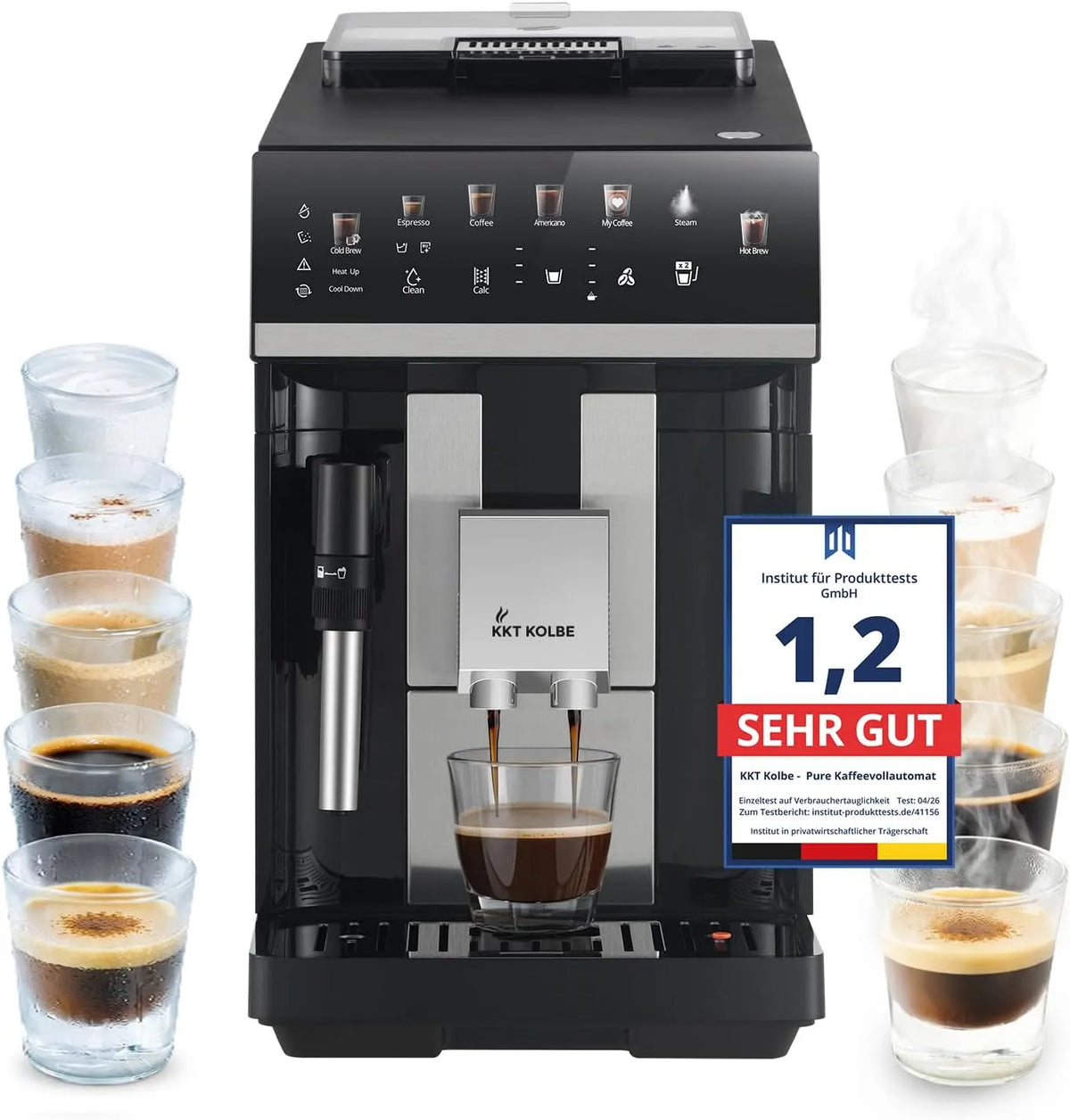 Kaffeevollautomat KKT KOLBE Pure, 2 Tassen Funktion, 4 Getränke, ColdBrew und Zubehör, Automatische Reinigung, 15 Bar, 7-stufiges Mahlwerk