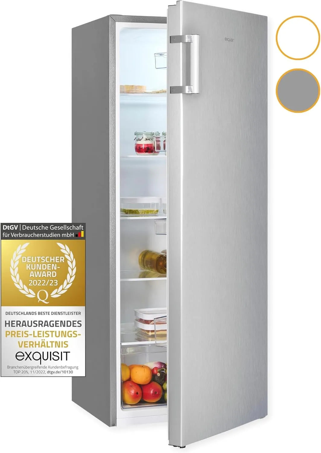 Exquisit Kühlschrank KS320-V-H-010E, ohne Gefrierfach in freistehender Ausführung 242 L Volumen, Vollraumkühlschrank inoxlook