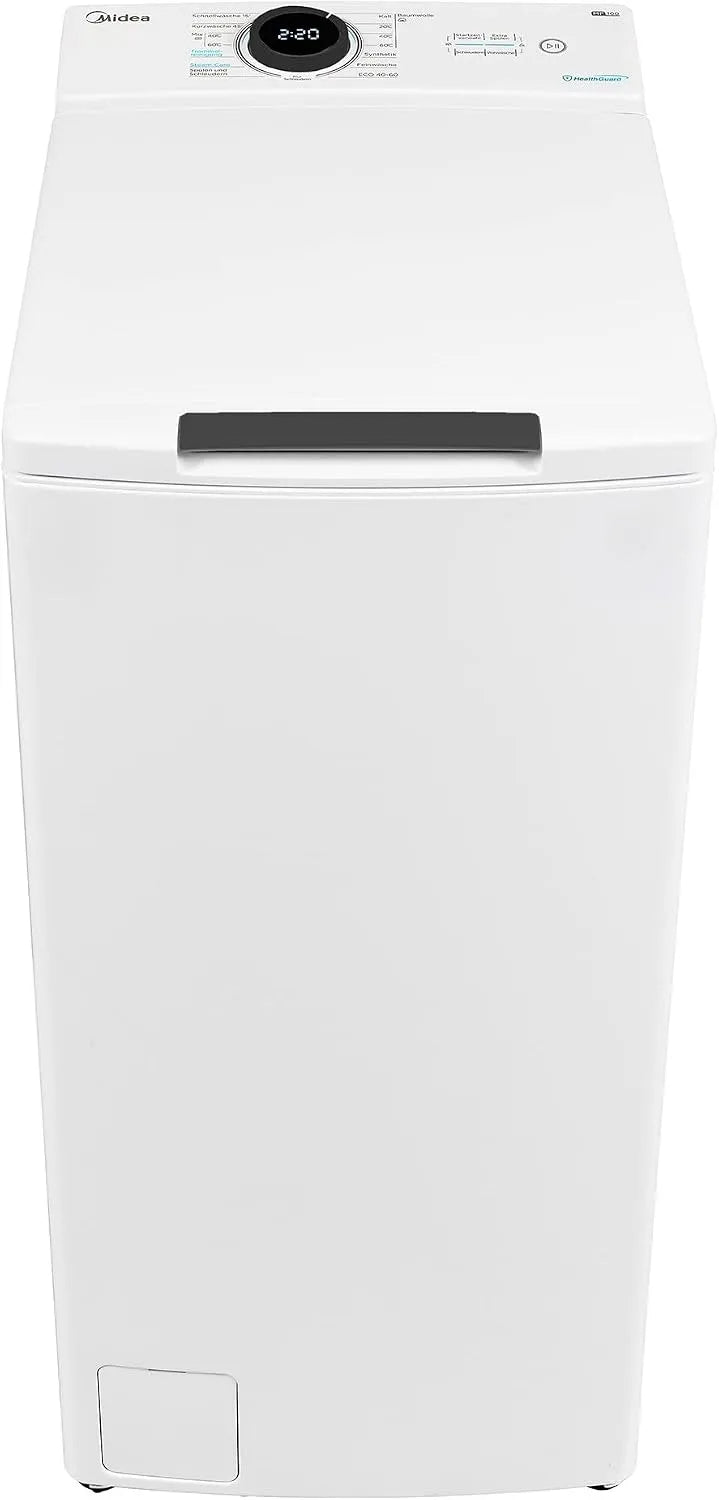 Midea Waschmaschine MF100T70B-12A, AquaStop, Trommelreinigung, Soft Opener, Toplader 7kg, Starzeitvorwahl, XL Türöffnung