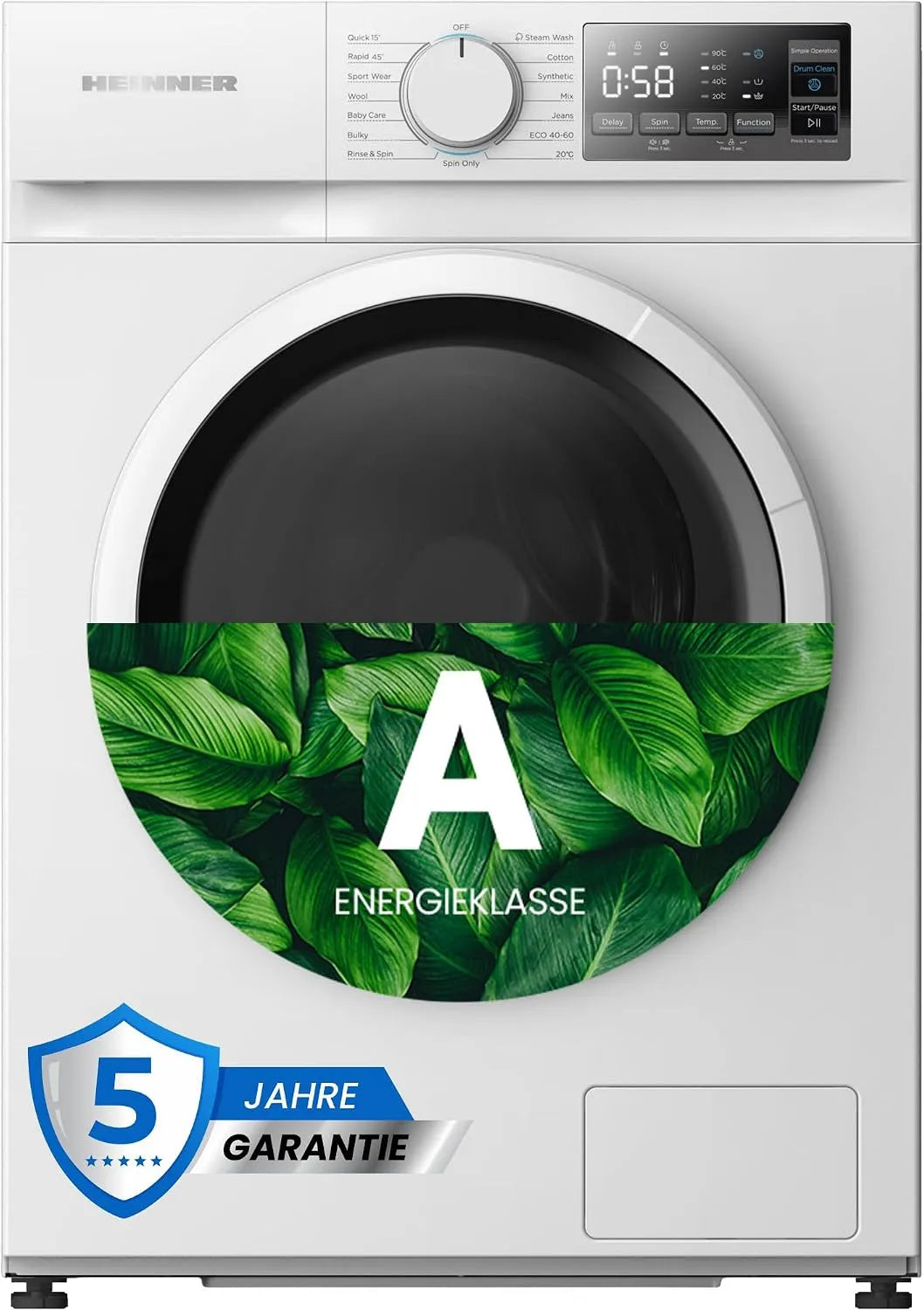 Waschmaschine HWM-M814IVSMNA+++ 1400, 72 dB Geräuschpegel, 5 Year Warranty, Energieklasse A+++, LED-Anzeige, Wit, Gewicht 8 kg, 15 Waschprogramme, min