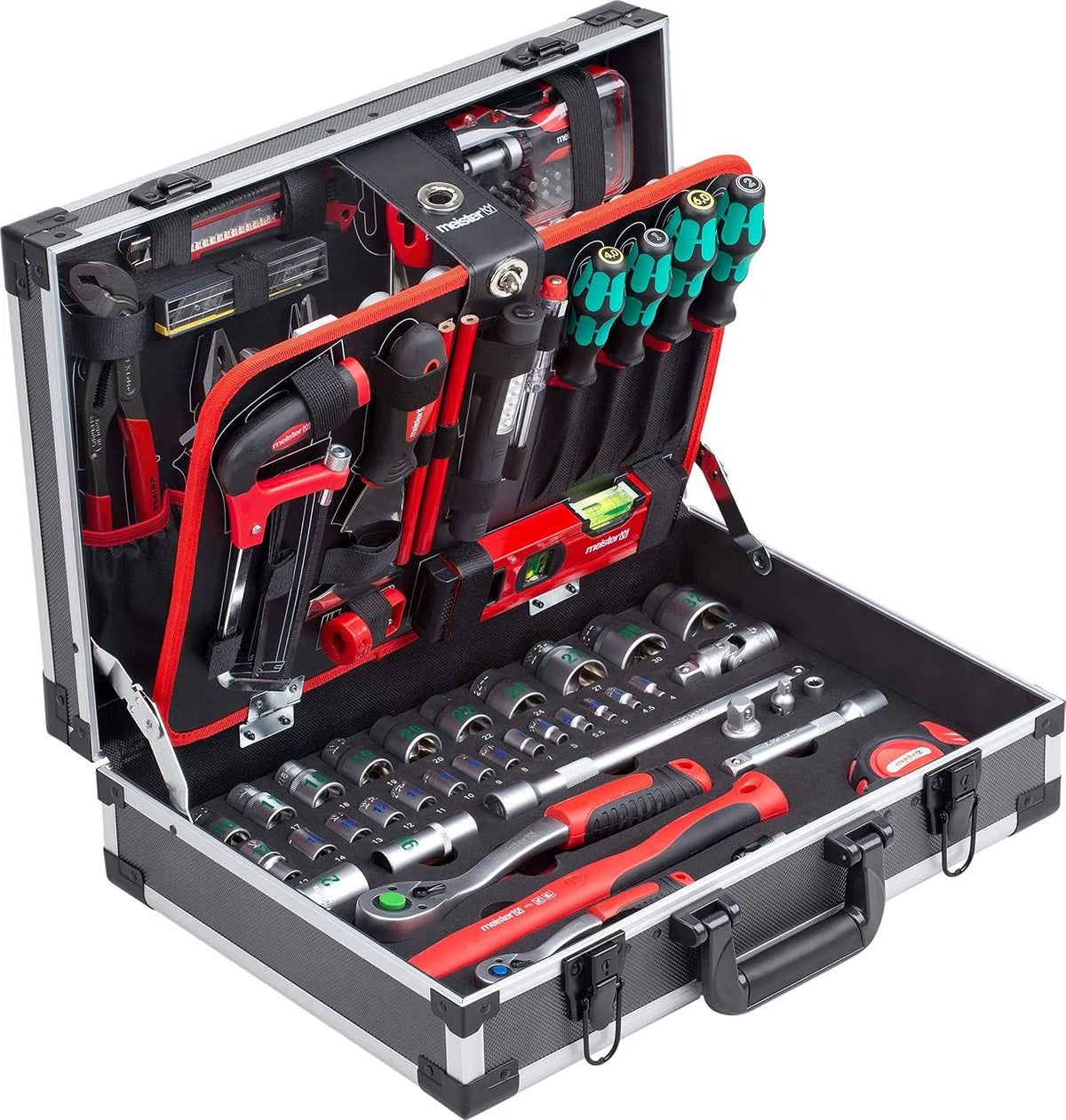 131-teilig 8973750 Meister Werkzeugkoffer, Mit Qualitätswerkzeug von Knipex & Wera, Profi Werkzeugkoffer befüllt, Werkzeugbox komplett mit Werkzeug
