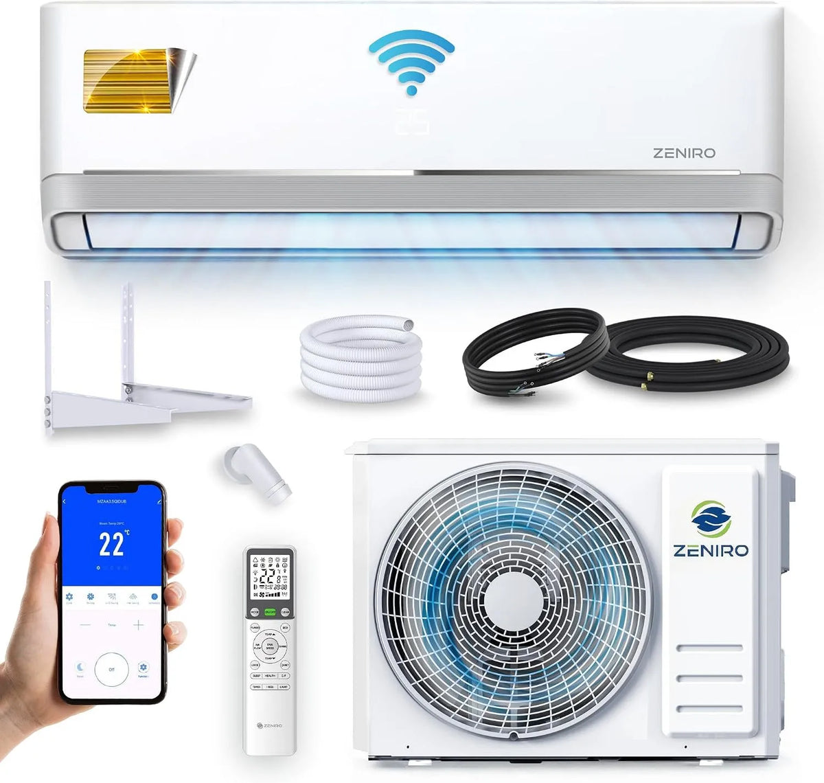 Klimaanlage Split, 18000 BTU 5,3kW, bis 85m², WiFi & App 4D AirFlow Auto Reinigung inklusive. Montagematerial +3m Leitungen, Heizfunktion