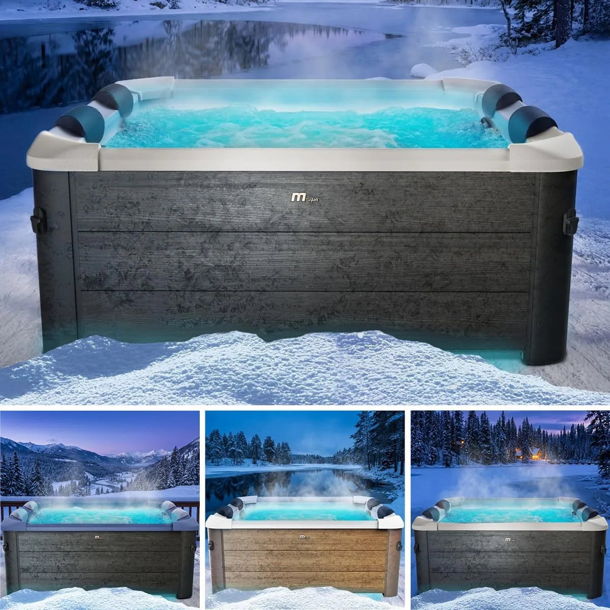 Whirlpool BRAST MSpa Frame, Maße 160x160x65cm, Maße 180x180x65cm, 5 Modelle, 6 Personen, Oslo Sapphire & Amber mit Fester Außenwand, LED-Beleuchtung