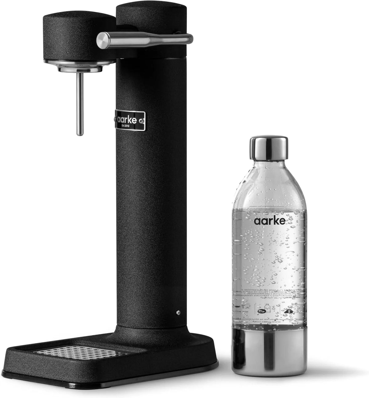 Kompatibel mit 60L CO2-Zylindern Aarke Carbonator, mit BPA-freier 1L PET-Flasche, 3, Wassersprudler aus Edelstahl im modernen Mattschwarz Finish