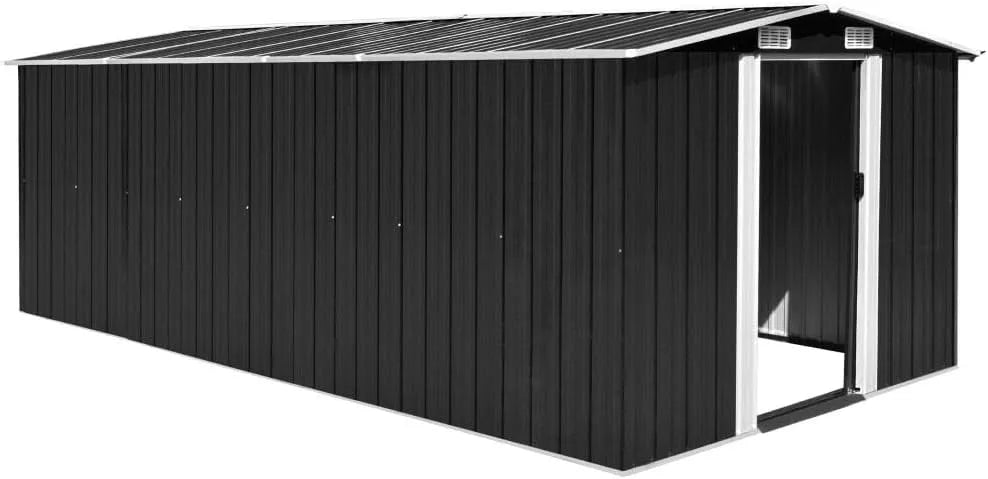 Gerätehaus XXL, mit Schrägdach Gartenhaus Verzinkter Stahl Anthrazit 257 x 489 x 181 cm, Metall Geräteschuppen Garten Schuppen