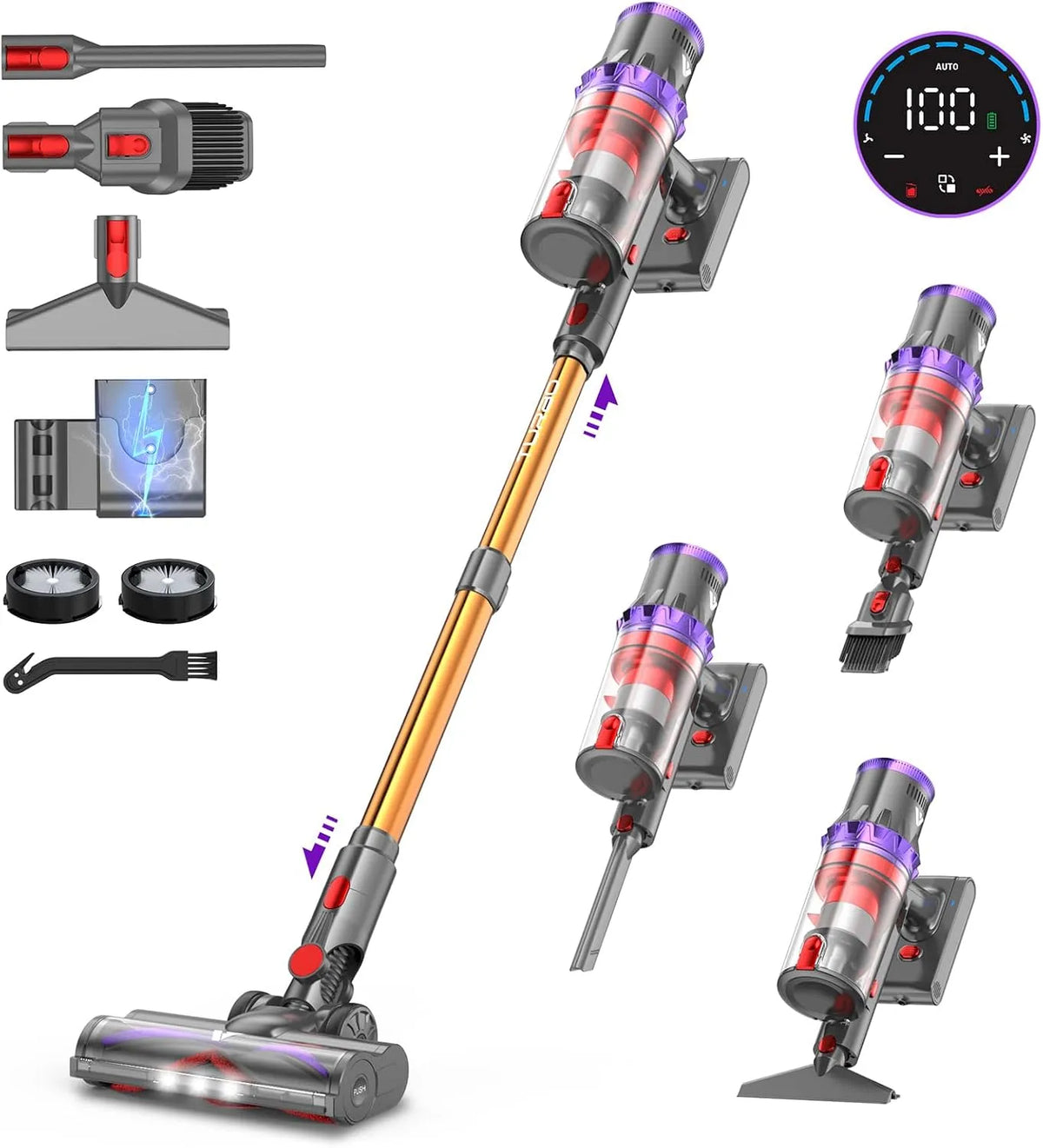 Staubsauger SU7 coovy Akku, Leistung 580W, 75Min, 55000Pa Kabellos, Modell 580W, Akkustaubsauger mit Supergroßer Display