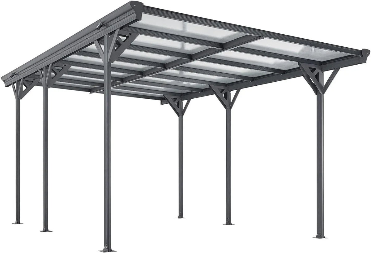 Carport Juskys, Unterstand für Autos, mit Flachdach 5x3 m, Überdachung aus Aluminium mit Doppelstegplatten, Dunkelgrau, freistehende Montage