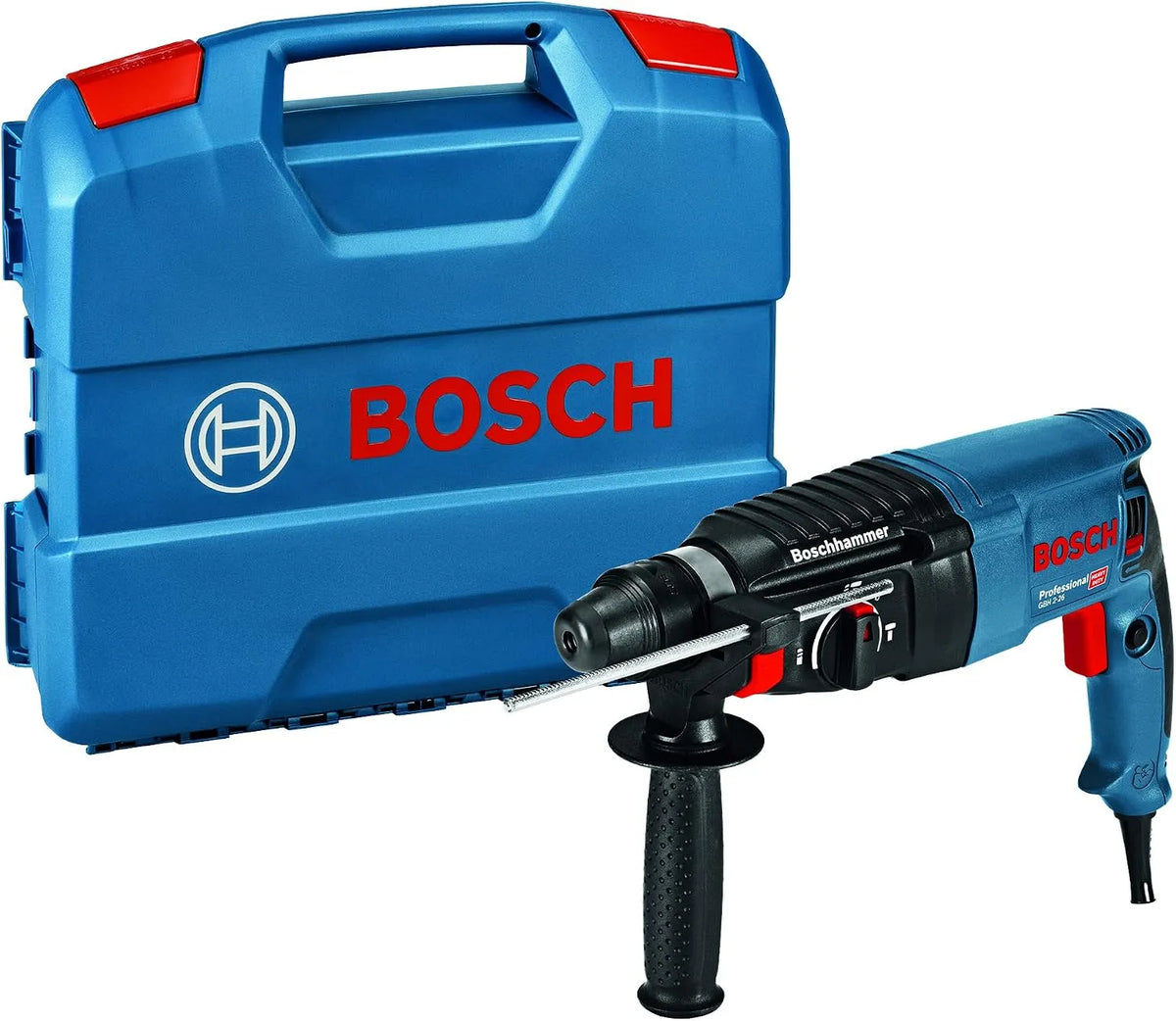 Bosch Professional Bohrhammer GBH 2-26, Leistung 830 Watt, SDS-Plus Werkzeugaufnahme, Zusatzhandgriff, Handwerkoffer, inklusive. Tiefenanschlag