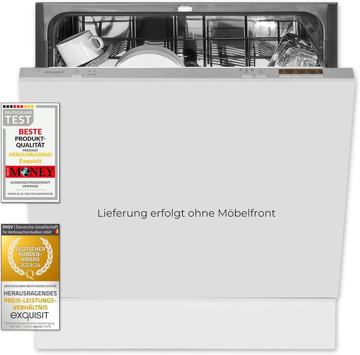 Exquisit Geschirrspüler EGSP6012-E-030E, Spülmaschine 60 cm vollintegriert, 12 Maßgedecke, Silber, Einbaugeschirrspüler