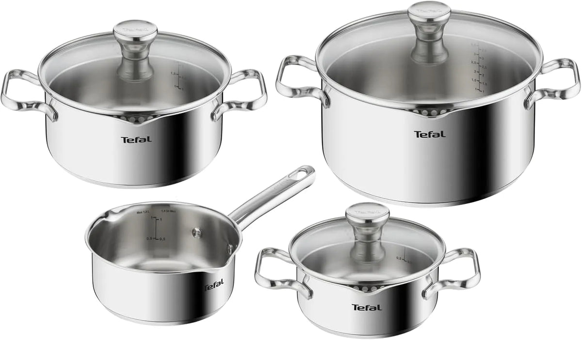 Tefal Backofen A705A8, Duetto Edelstahl Kochtopfset, für alle Herdarten geeignet, backofengeeignet, spülmaschinengeeignet, 7-teilig, außer Deckel