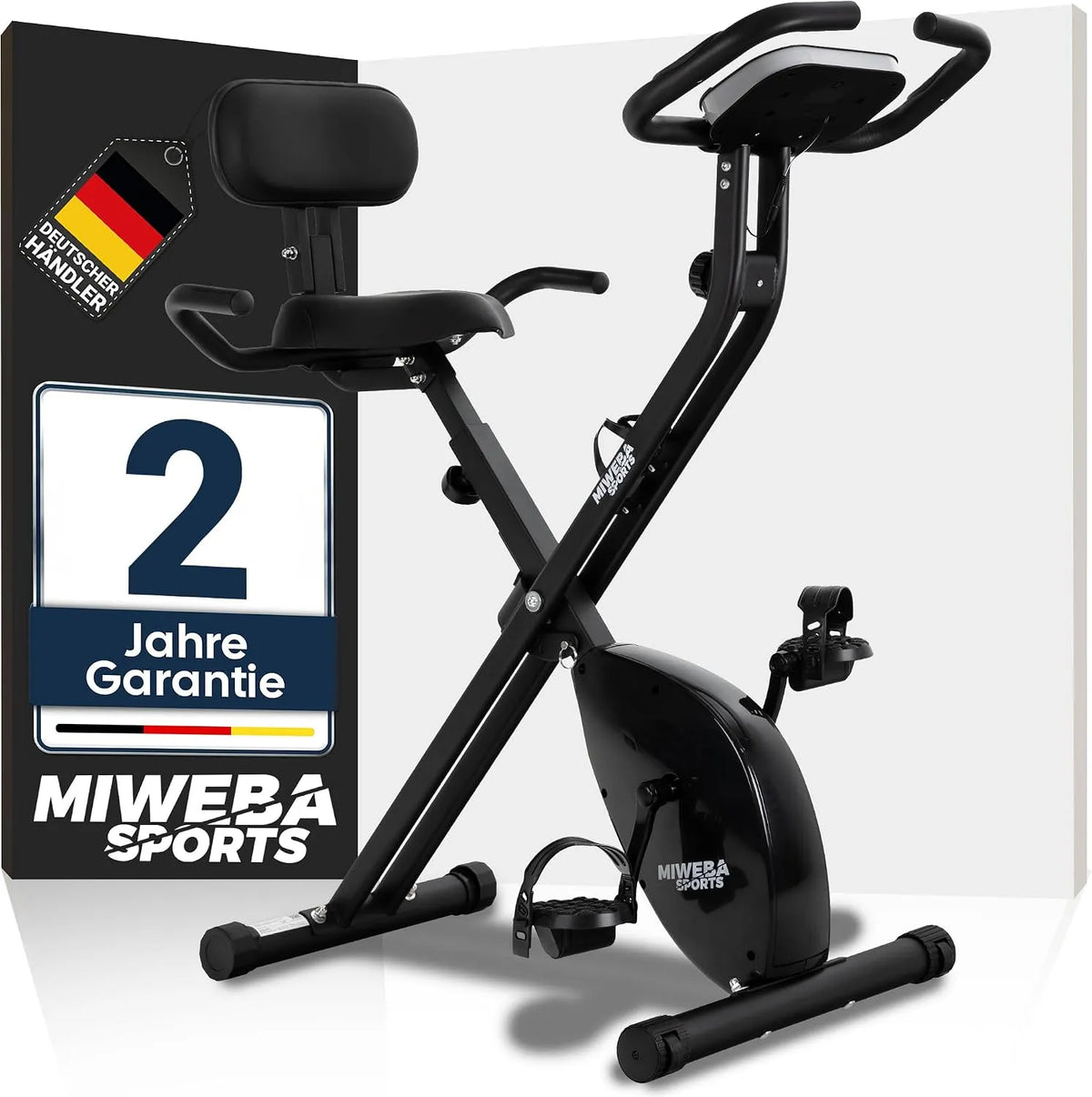 Fahrrad Miweba Sports Heimtrainer, Hometrainer leise bis 150 kg mit Komfort-Sattel, klappbar