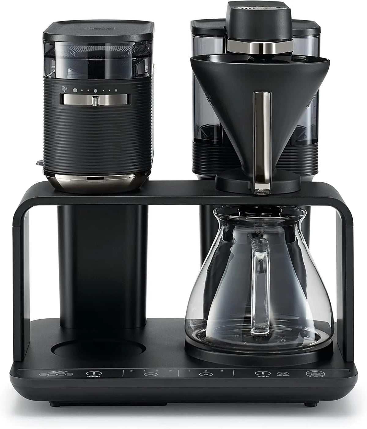 Melitta Kaffeemaschine, in Schwarz-silber, EPOS mit Mahlwerk
