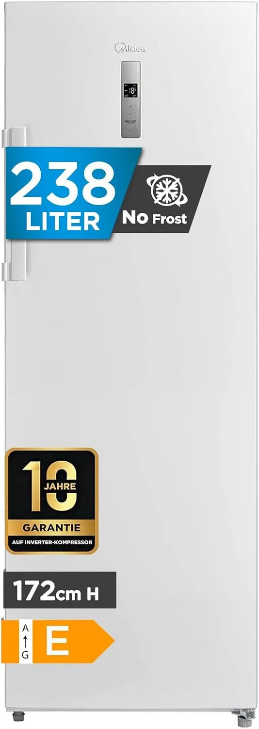 Midea Gefrierschrank MDRU333FZE01, Kühlschrank, 172,2 cm hoch, Fassungsvermögen 238L, 172 Gefrierfunktion, NoFrost, Flexible Kühl- und Gefrierfunktion
