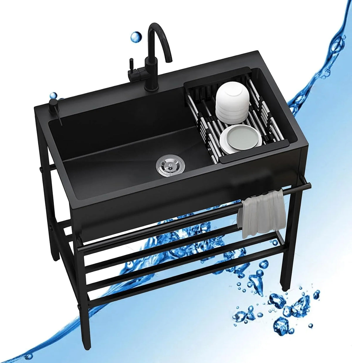 Spültisch Freistehende Edelstahl, Mobiles Outdoor Küche Spüle Gastro 1 Becken, 55*45*86cm, Werkstatt Waschbecken, für Außen, Innen, Gewerbliche