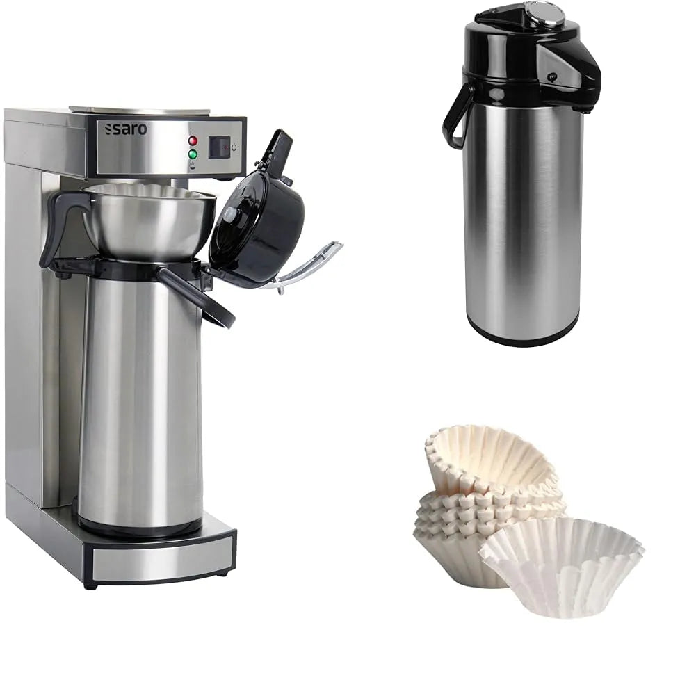 Kaffeemaschine THERMO 24, SAROMICA + zweite Kanne, Innenglas, + gebrauchsfertiges Set aus Kaffeefilterpapier