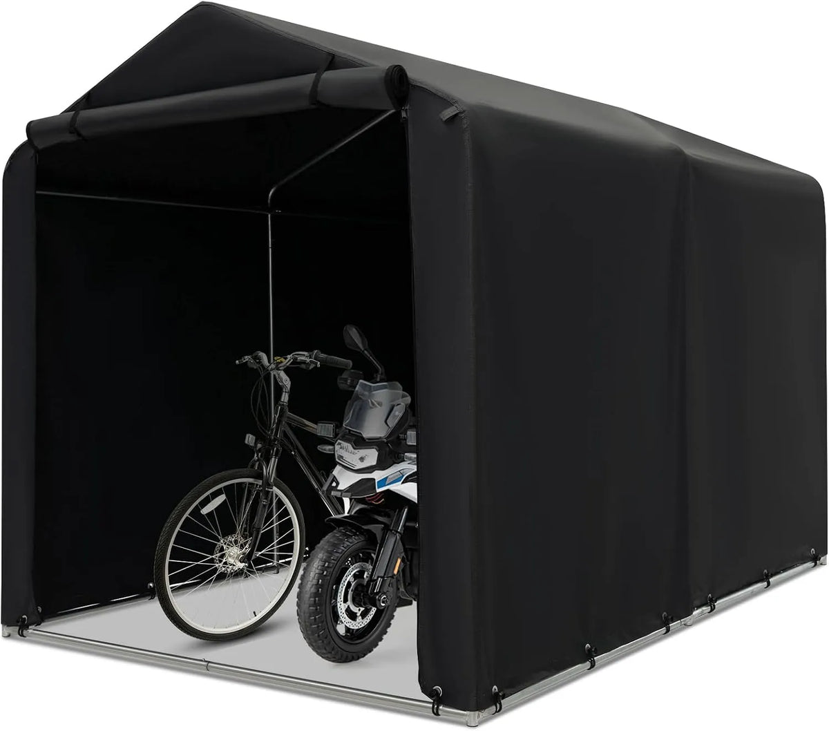 Geräteschuppen Costway, Fahrradgarage wasserdicht, Garagenzelt 160 x 218 x 164 cm, Lagerzelt für 2-4 Fahrräder, Metallrahmen, Dunkelgrau