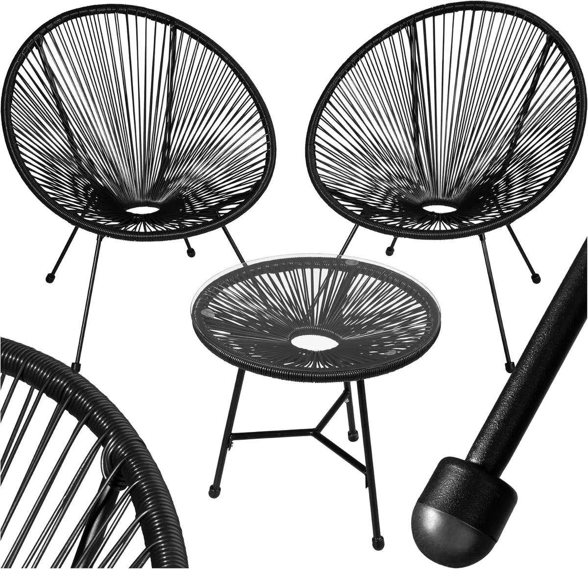 Stuhl, Gartenstuhl, Indoor und Outdoor Sessel für Garten, als Terrassenstühle oder Balkon Sessel, tectake Set 2X 1x Beistelltisch Acapulco