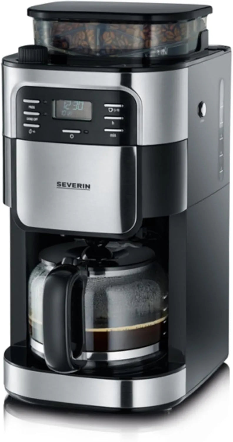 Severin Kaffeemaschine KA 4810, mit Mahlwerk, Glas-Kaffeekanne für 8 Tassen, 1000 Watt, auch als Filterkaffeemaschine, Edelstahl-gebürstet
