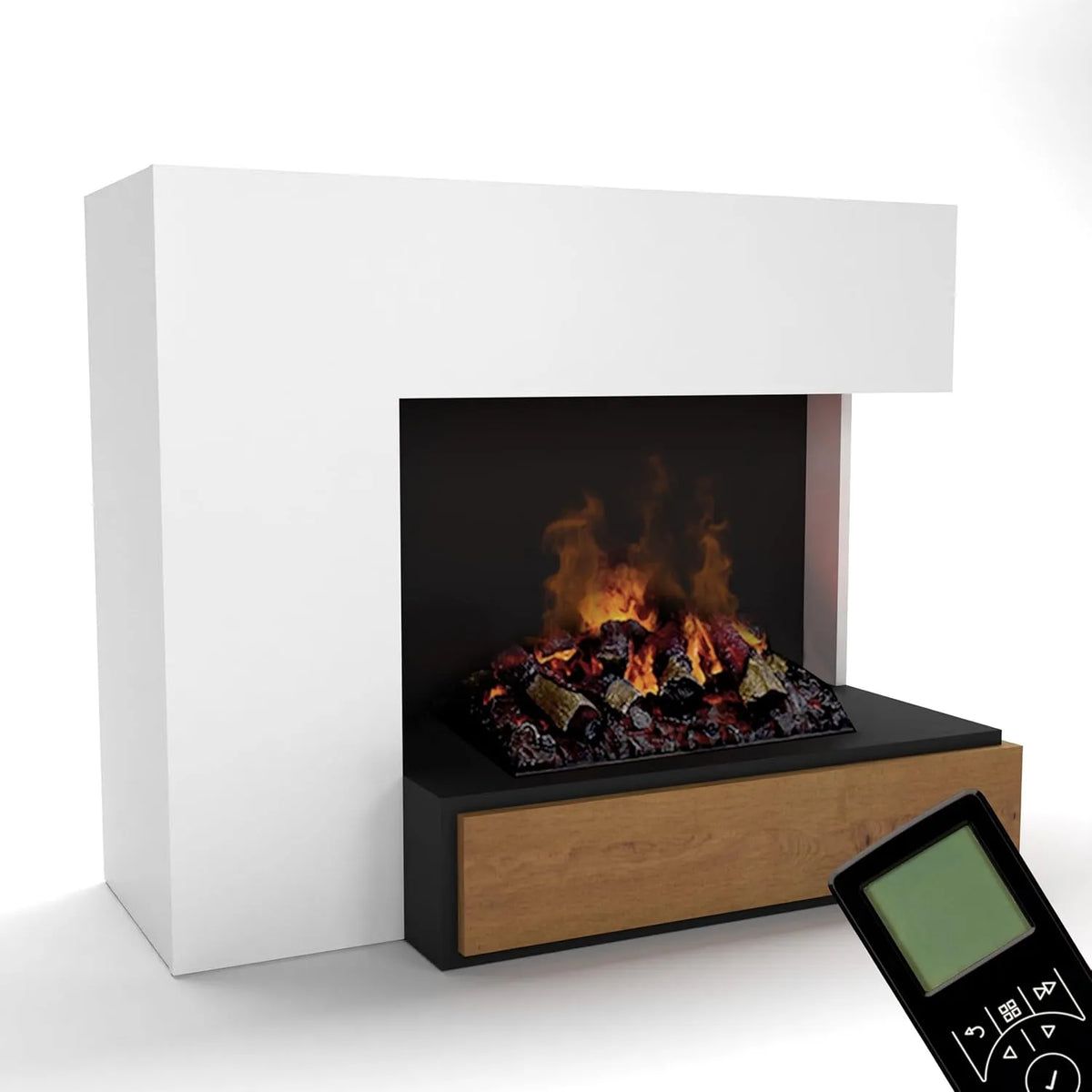 Elektrokamin 3D-Flammen, Maße 111x90 cm, Opti-Myst 500 Elektro Kamin mit Holz-Deko, GLOW FIRE Wasserdampf Kamin PLANCK rechts, Standkamin, Weiß