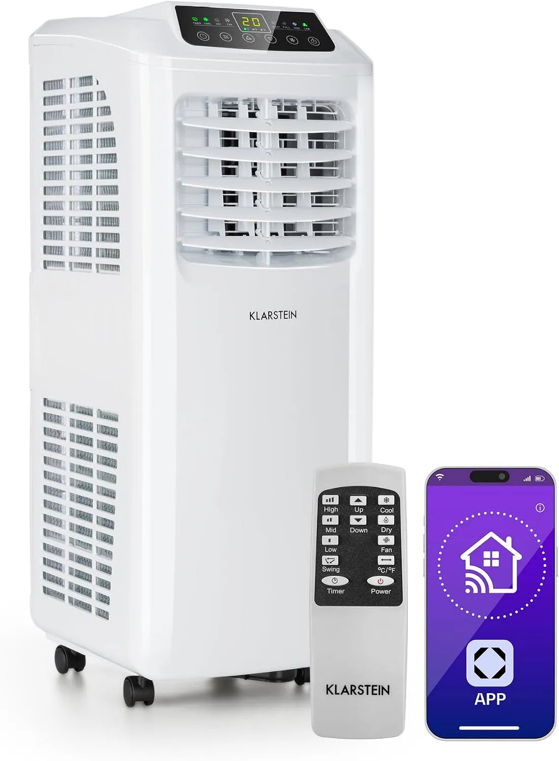 Klarstein Klimaanlage, 3-in-1 Klimagerät mit Ventilator & Luftentfeuchter, Mobile mit Abluftschlauch, 9000 BTU, mit Nachtmodus & App-Steuerung