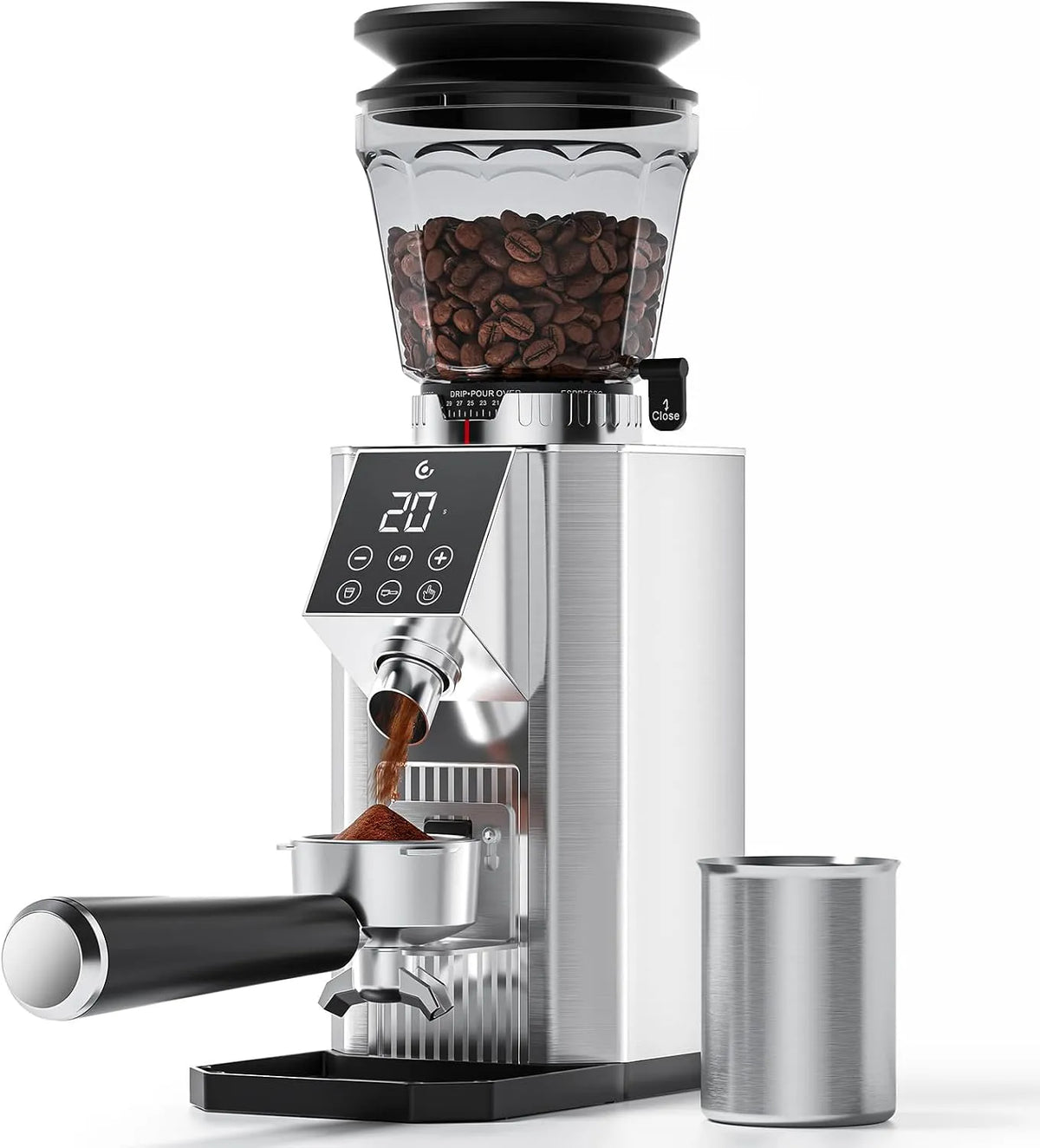Kaffeemühle AMZCHEF Elektrische, mit 45 Mahlgraden, Espresso-Mühle mit höhenverstellbarem Siebträgerstand, LED-Touchpanel