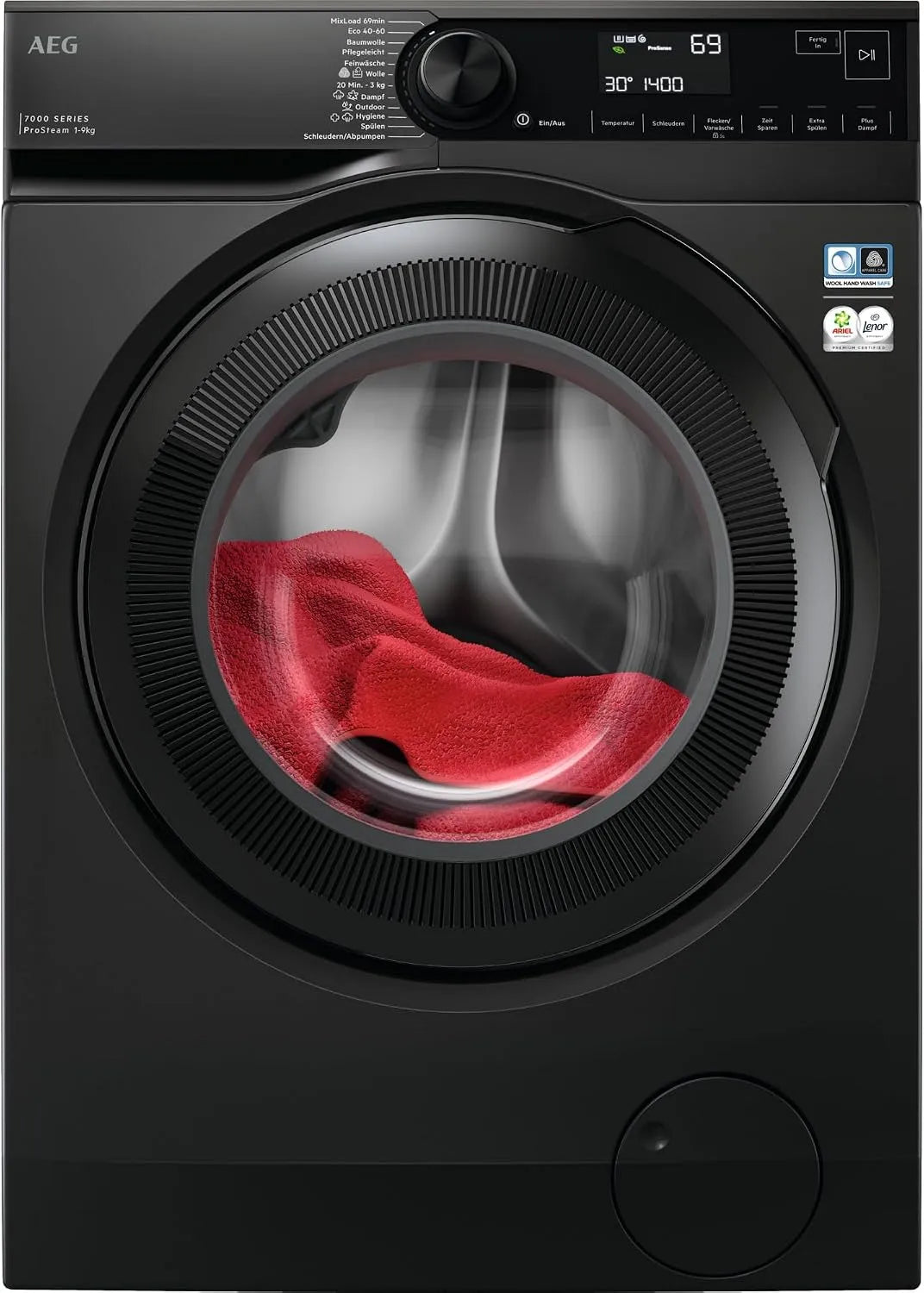 AEG Waschmaschine LR7FS75490 7000 1400, Serie mit ProSteam Dampffunktion, Nachlege- & Auffrischfunktion, min, Gewicht 9 kg, Mengenautomatik