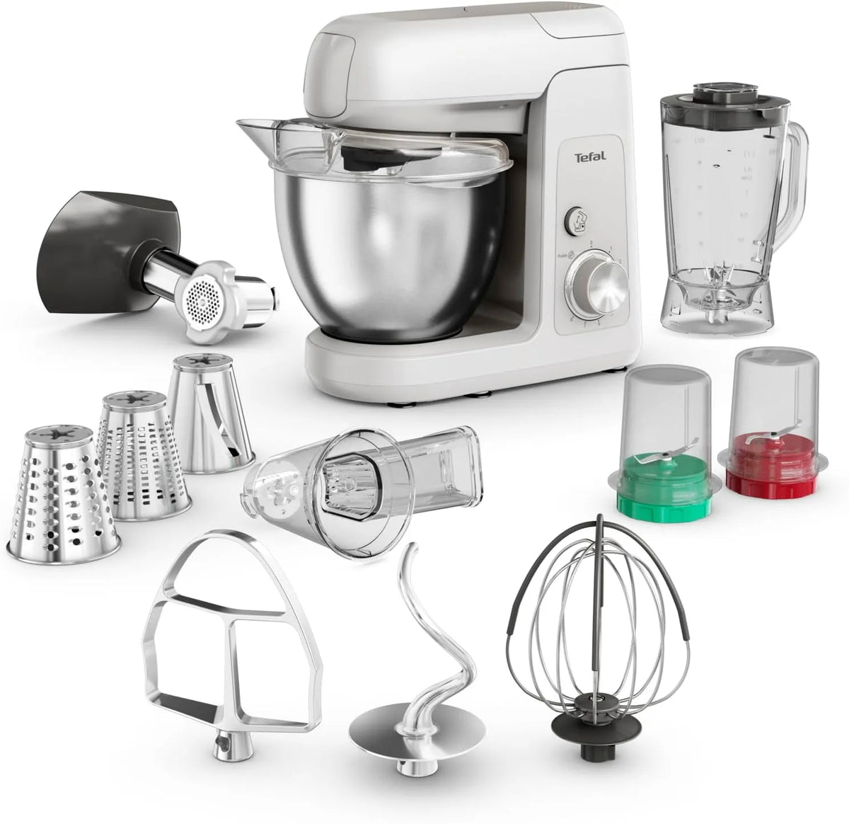 Tefal Küchenmaschine 6-l-Schüssel QB525B38, Bake Partner, Abschaltautomatik bei Anheben des Armes, Silber, leistungsstarke 1100 W