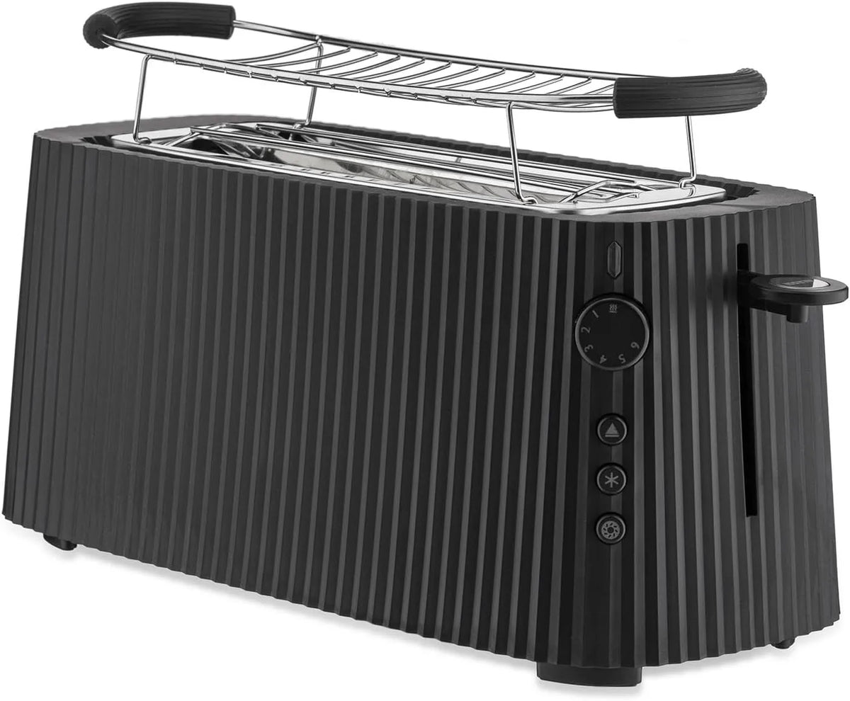 Toaster MDL15, Alessi Plissé B, Europäischer Stecker 1700 W, Brötchenaufsatz aus Edelstahl 18/10 und Thermoplastischem Harz, in Schwarz