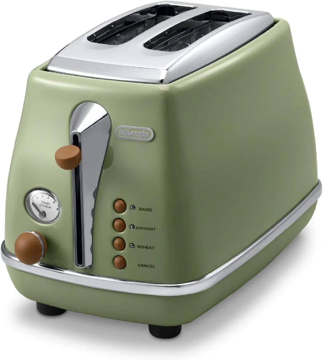 De'Longhi Toaster CTOV 2103 2103.GR 2-Schlitz-Toaster, mit 6 Bräunungsstufen, Icona Vintage.GR, Auftau- & Aufwärmfunktion, grün