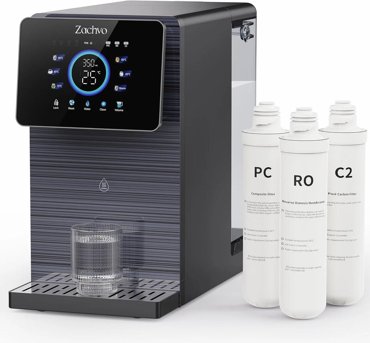 Modell Wasserspender für heiße Getränke V12 6-Wege-Filterung Puri, 3 Filter, 6 Temperaturstufen, Fassungsvermögen 7L, Auftisch Osmoseanlage