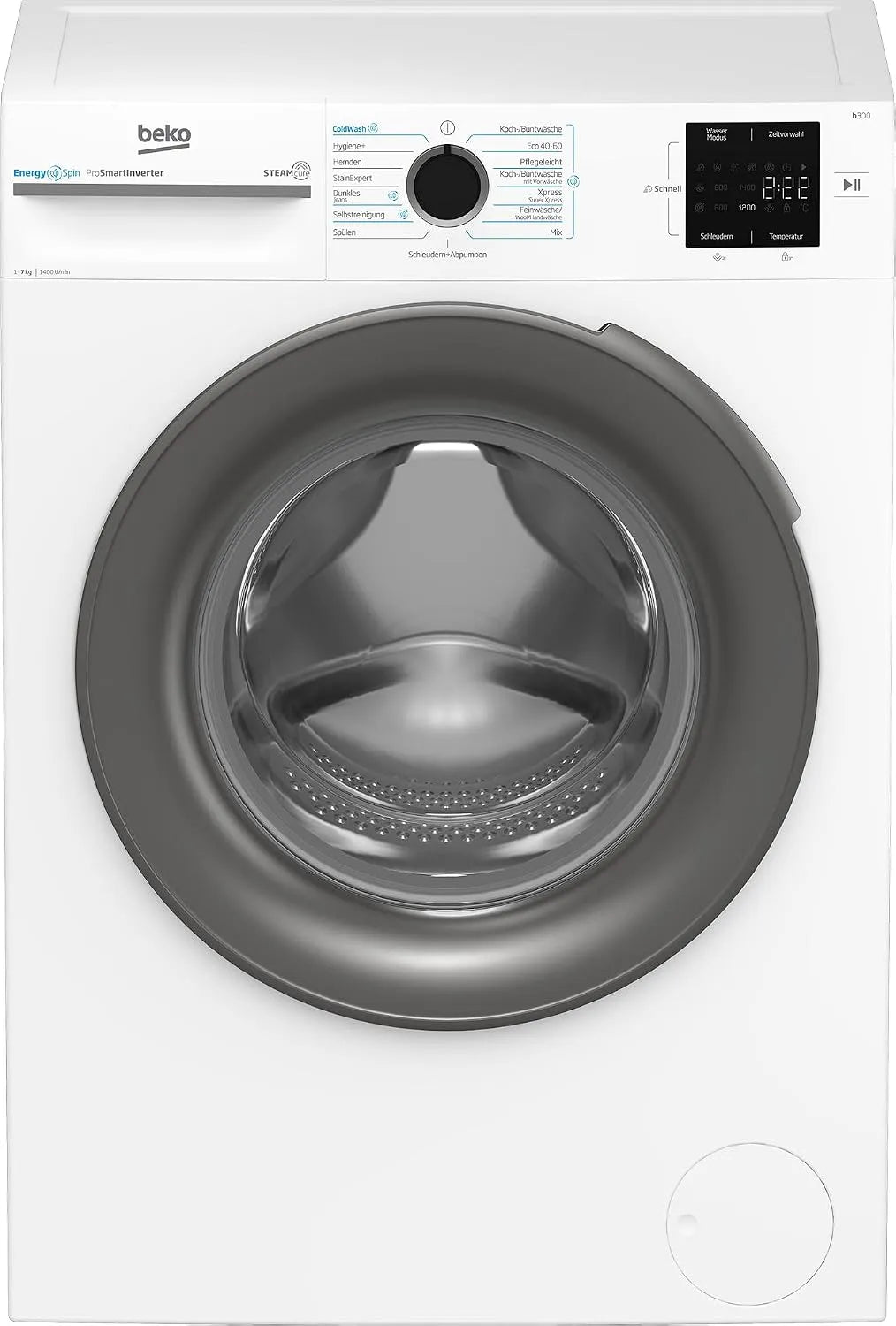 Beko Waschmaschine BM3WFU4741W1 1400, Gewicht 7 kg, Frontbeladung, Waschvollautomat, min, SteamCure Dampffunktion, allergikergeeignet, Weiß