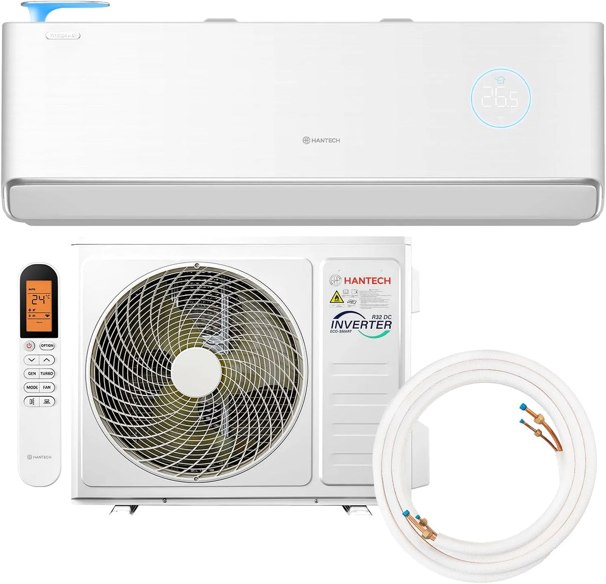 Klimaanlage HANTECH U-Fresh Split, 12000 BTU 3,6 kW mit Frischluftzufuhr + 3 m Leitung & Halter