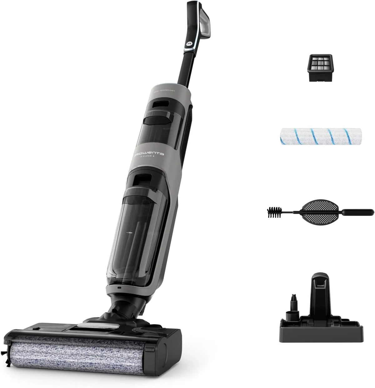 Rowenta Staubsauger 50min GZ5036WO, Selbstreinigungsfunktion, automatische Schmutzerkennung, für alle Hartböden, Laufzeit, Farbe Grau